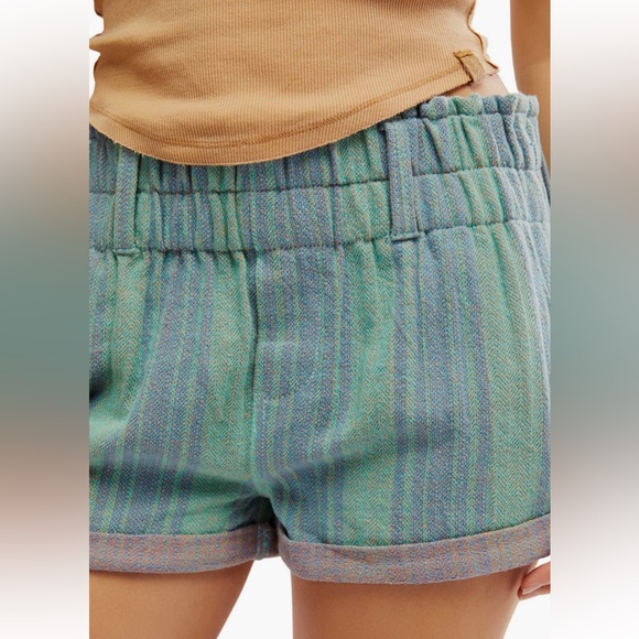 NWT FREE PEOPLE Ocean Blue Combo Cotton Striped Shorts - Picture 10 of 11